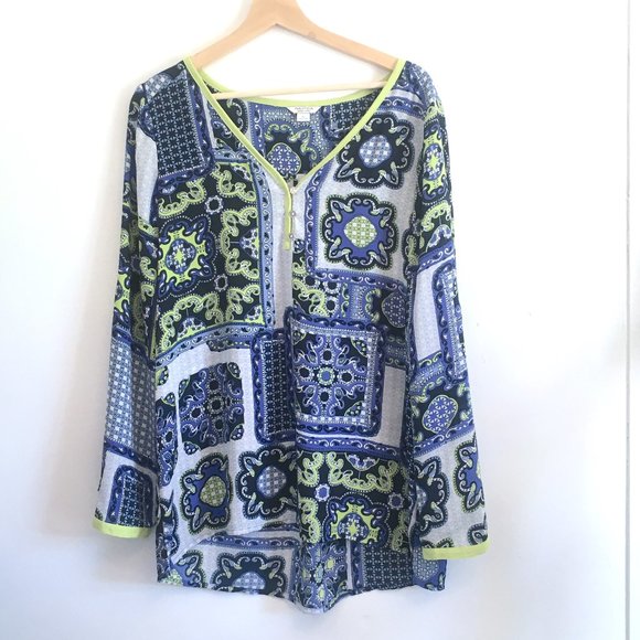 Nautica Tops - Nautica Boho Style Print Tunic with Neon Trim